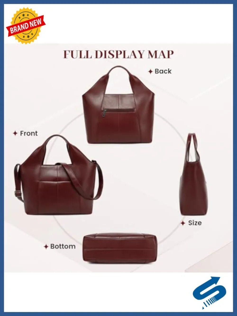 Vegan Leather Shoulder Bag Satchel Handbag with Multi Pockets Adjustable Strap
